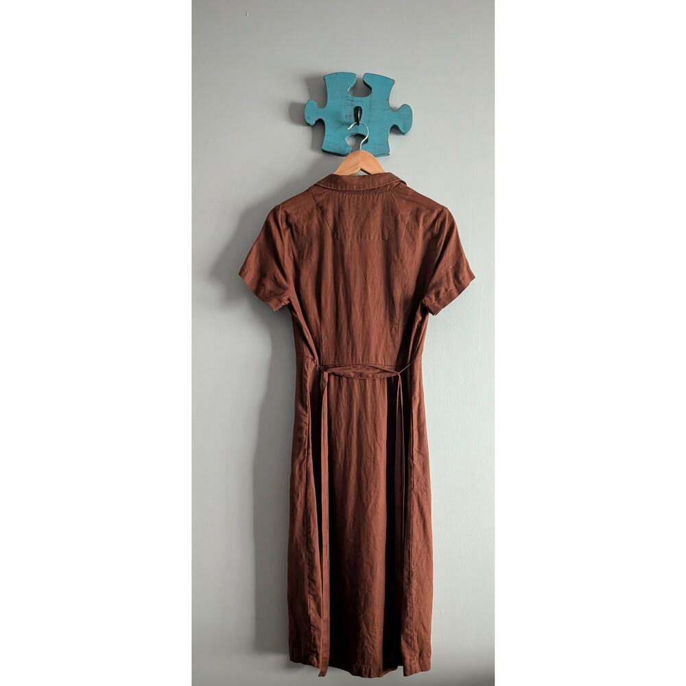 Quince 100% Linen Button Front Dress S Terracotta Rust Midi Pocket Notch Collar - Picture 10 of 16